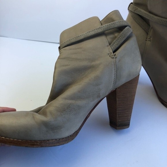 Joie Rigby Heeled Leather Ankle Boots Bootie Stacked Heel Tan 39 - Picture 5 of 12